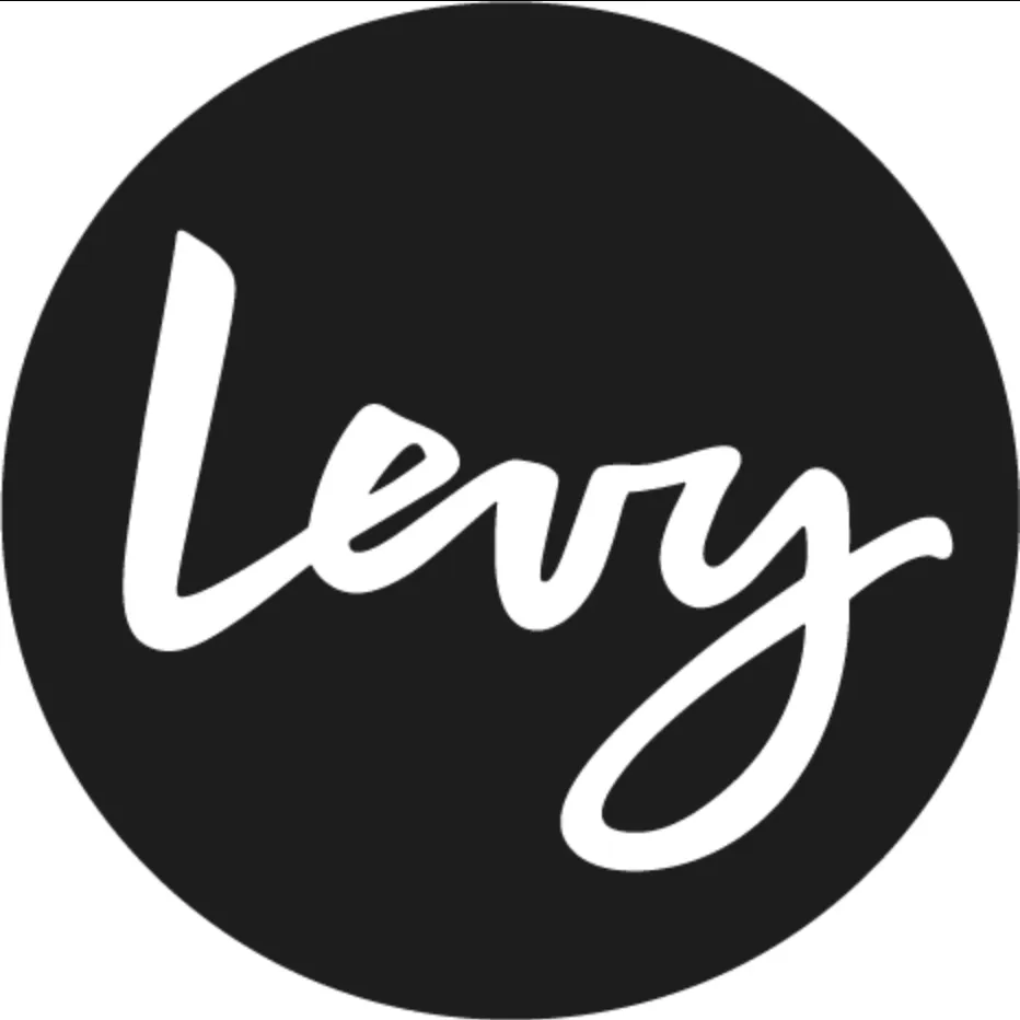 A black and white logo for Levy.
